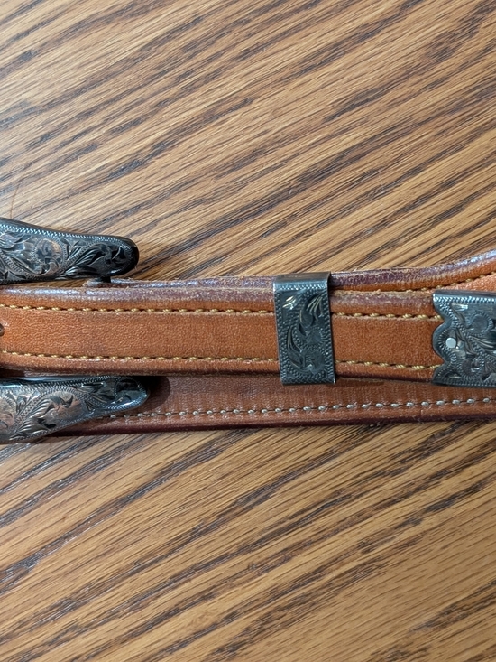 Women\'s Brown Leather Western Belt with Engraved Silver Accents main image 8